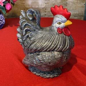 Vintage Gray Rooster Chicken Cookie Jar